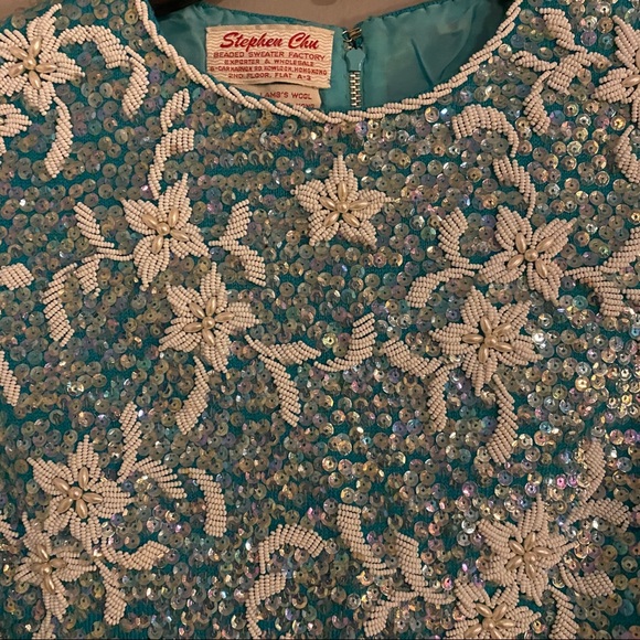 Vintage Blue Bead Stephen Chu Blouse - Picture 2 of 9